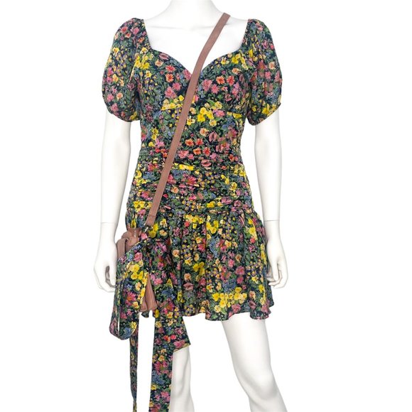 LoveShackFancy Ambrette Ditsy Floral Mini Dress in Night Sky Glow Added Tie Belt - Picture 3 of 17